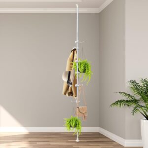 1 Corner Coat Rack Tension Rod Stand with Hooks Adjustable Organizer