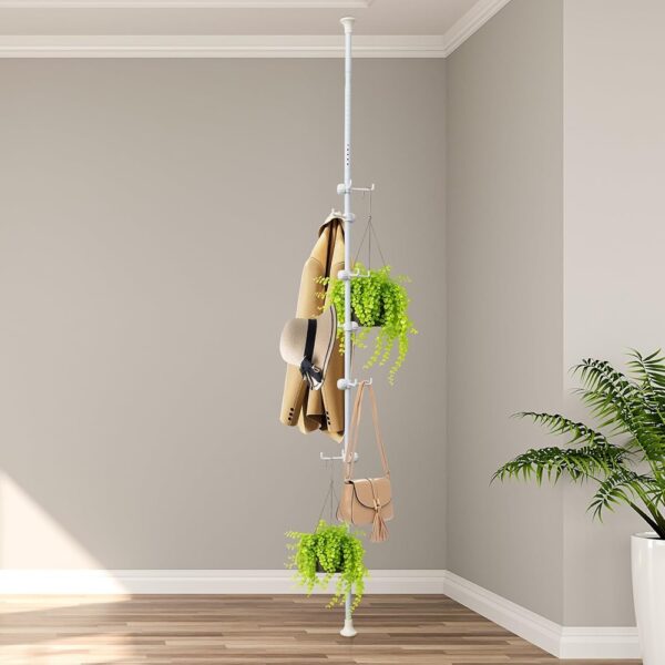 1 Corner Coat Rack Tension Rod Stand with Hooks Adjustable Organizer