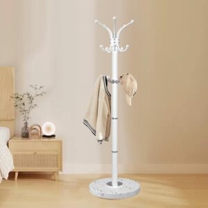 1 Rotating Metal Coat Rack Stand with Marble Base Hooks