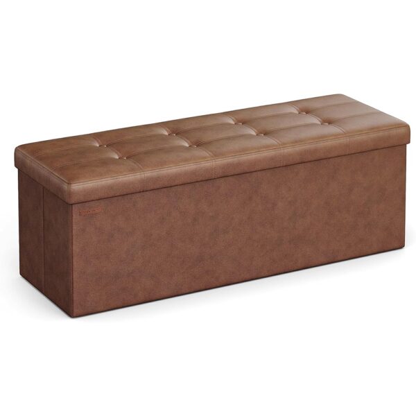 Folding Storage Ottoman Bench Synthetic Leather Heavy Duty Brown