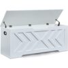 Large Wooden Storage Bench with Safety Hinges Entryway White