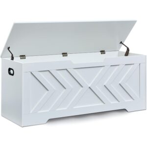 1 Large Wooden Storage Bench with Safety Hinges Entryway White