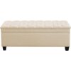 1 Tufted Fabric Storage Ottoman Bench with Wood Legs Khaki