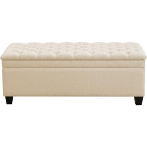 1 Tufted Fabric Storage Ottoman Bench with Wood Legs Khaki