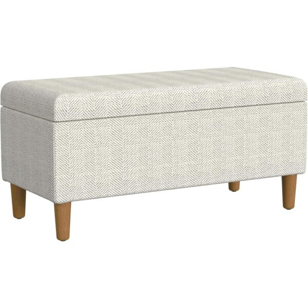 Cream Chevron Woven Storage Bench Decorative Upholstered Seating