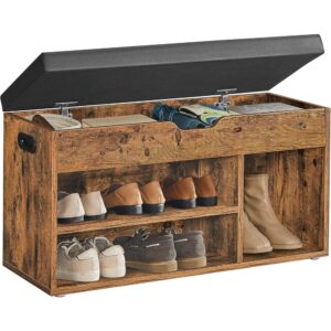 1 Padded Storage Shoe Bench with Cushion Rustic Brown Black