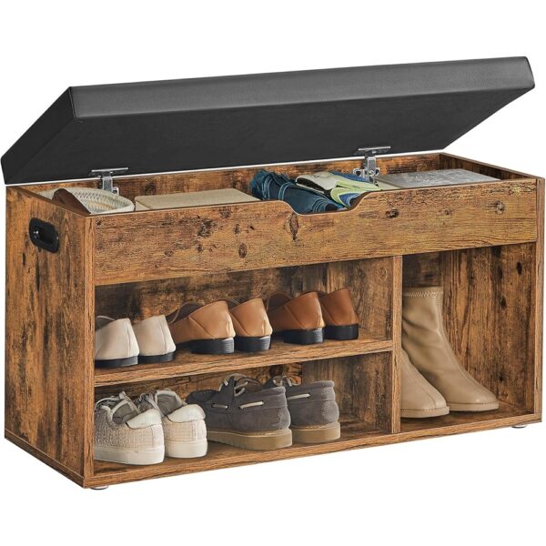 1 Padded Storage Shoe Bench with Cushion Rustic Brown Black