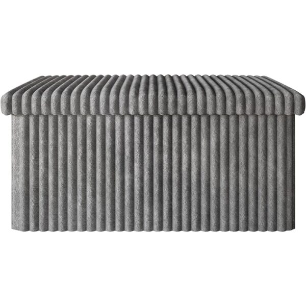 Upholstered Folding Storage Bench Tufted Corduroy Fabric Gray