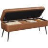 Mid Century Storage Ottoman Bench Synthetic Leather with Hinges Brown