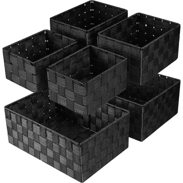 1 Woven Storage Baskets Set Cube Organizer Bins for Shelves Black