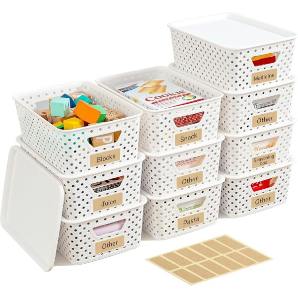 1 Plastic Storage Bins with Lids Stackable Organizer Baskets Set