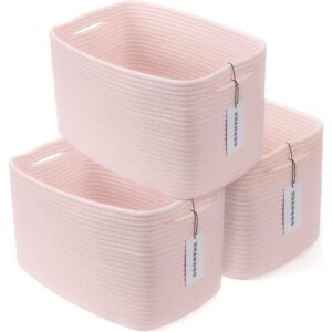 1 Cotton Rope Storage Baskets Woven Organizer Bins Set Pink