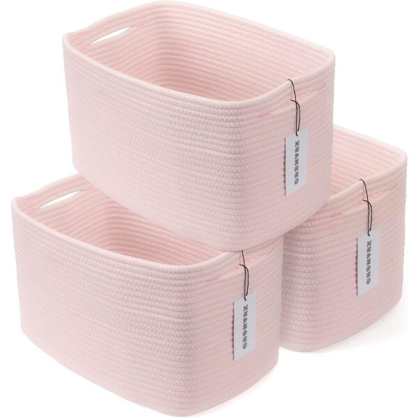Cotton Rope Storage Baskets Woven Organizer Bins Set Pink
