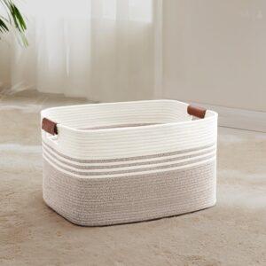 1 Woven Rope Laundry Basket with Handles Storage Bin White Brown
