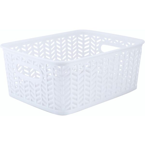 Herringbone Storage Bin Basket Organizer for Closet Desk Accessories White