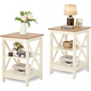 1 Farmhouse Nightstand Set Two Three Tier Side Tables White