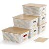 1 Plastic Storage Bins with Bamboo Lids Stackable Organizer Containers Set