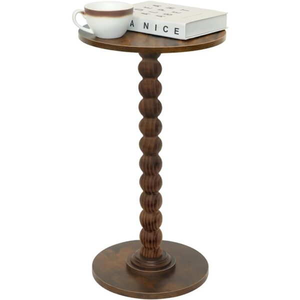 Round Side Table Small Drink Accent Nightstand with Wood Legs