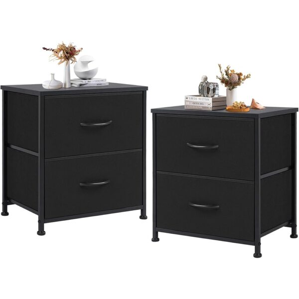 Nightstand Set with Fabric Drawers Small Bedroom Storage End Tables