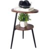 Oval Wood Side Table Two Tier Metal Frame Nightstand