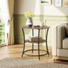 Round Side Table with Storage Shelves Metal Frame Nightstand