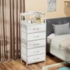2 White Fabric Dresser Five Drawer Storage Tower with Wood Top
