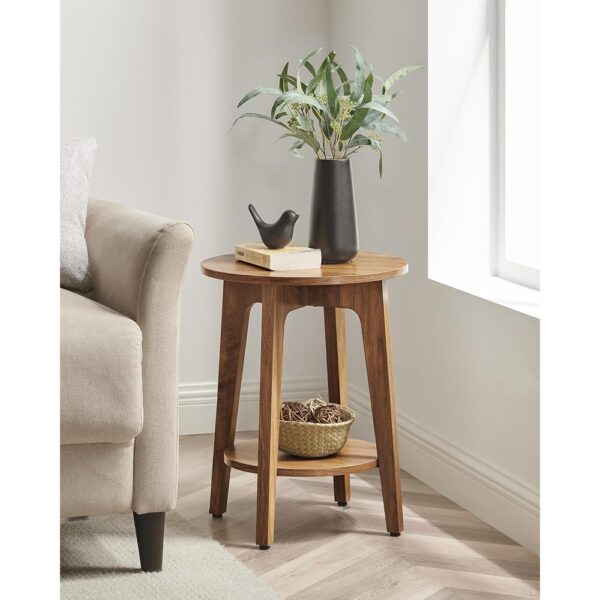 Round Two Tier Side Table Nightstand with Wooden Legs