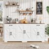 2 Large Farmhouse Sideboard Buffet Cabinet with Barn Doors Storage Shelves