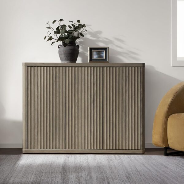 Modern Fluted Buffet Cabinet Three Door Sideboard Storage Credenza