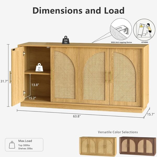 2 Farmhouse Sideboard Buffet Cabinet with Rattan Doors Media Storage Console