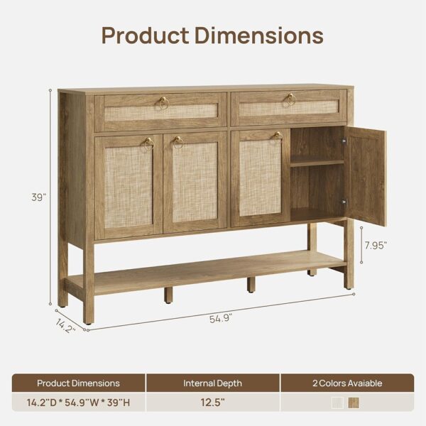 Rattan Sideboard Buffet Cabinet Four Door Storage with Drawers Console