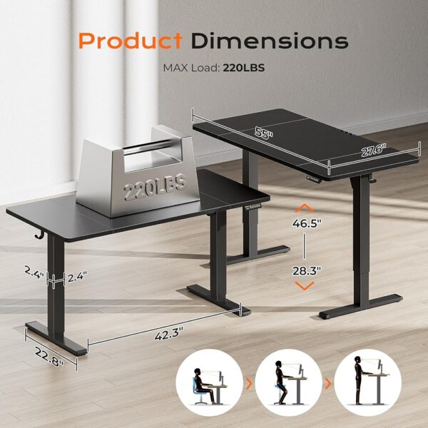2 Electric Standing Desk Adjustable Height Computer Table with Presets Hooks