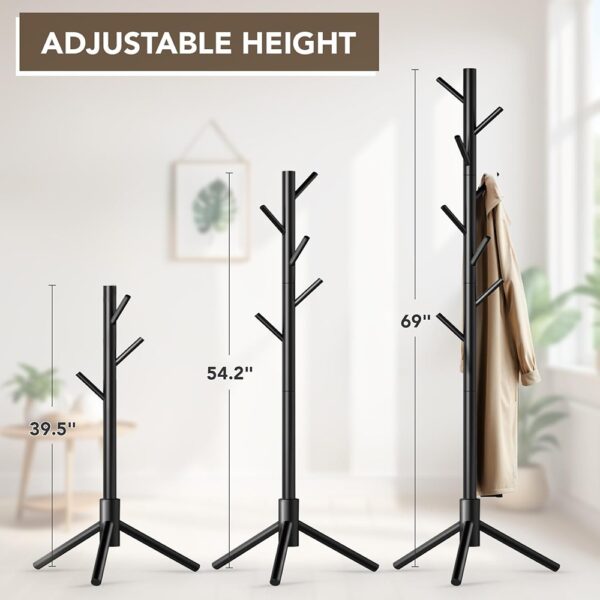 2 Wooden Coat Rack Stand Tree with Hooks Adjustable Height Organizer
