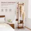 2 Solid Wood Coat Rack with Wheels Shelves Hooks Freestanding Organizer