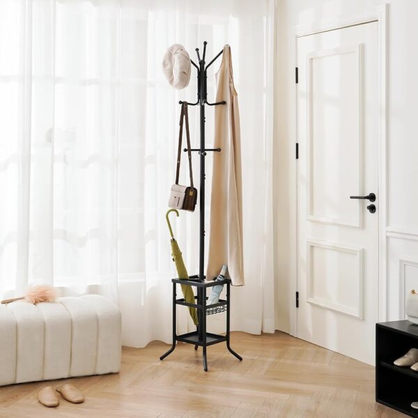 2 Metal Coat Rack Stand with Hooks Umbrella Holder Freestanding Organizer