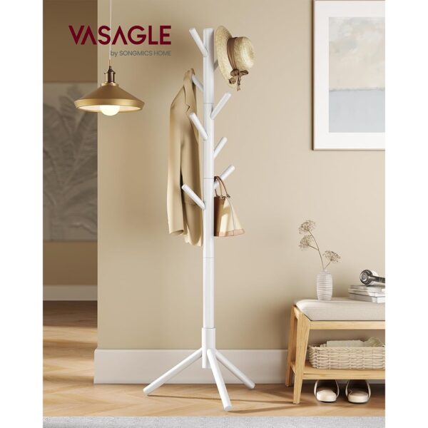 Solid Wood Coat Rack Tree with Hooks Adjustable Height Organizer