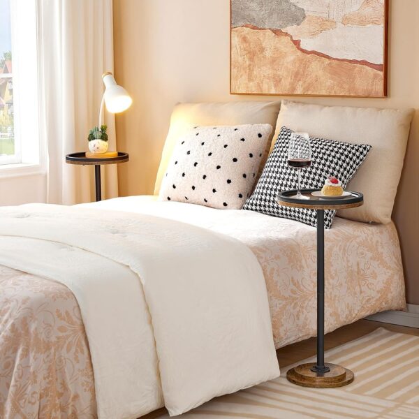 Small Round Drink Side Table Pedestal Accent for Living Room