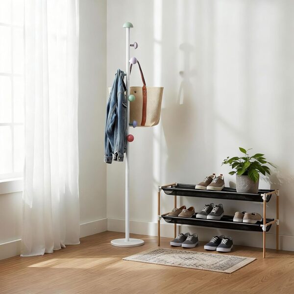 2 Coat Rack Stand with Hooks Adjustable Height Freestanding Organizer White