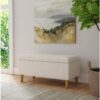 Cream Chevron Woven Storage Bench Decorative Upholstered Seating