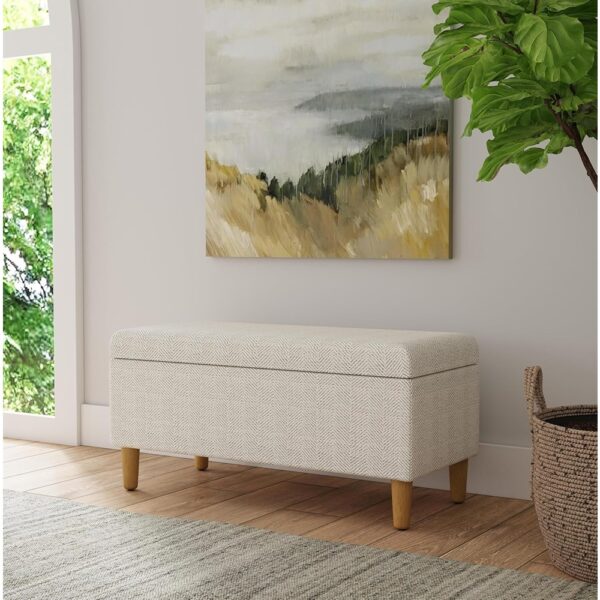 Cream Chevron Woven Storage Bench Decorative Upholstered Seating