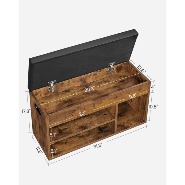 2 Padded Storage Shoe Bench with Cushion Rustic Brown Black