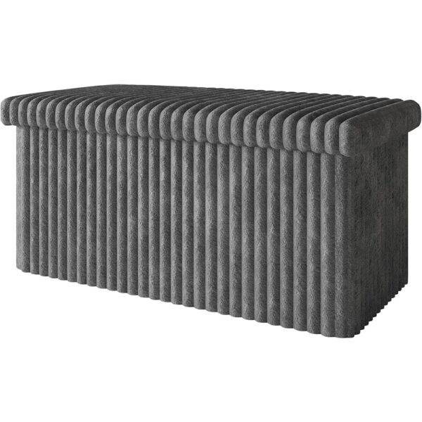 Upholstered Folding Storage Bench Tufted Corduroy Fabric Gray