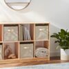 Collapsible Fabric Storage Cubes with Handles Sturdy Organizer Beige