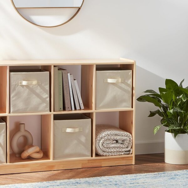 Collapsible Fabric Storage Cubes with Handles Sturdy Organizer Beige