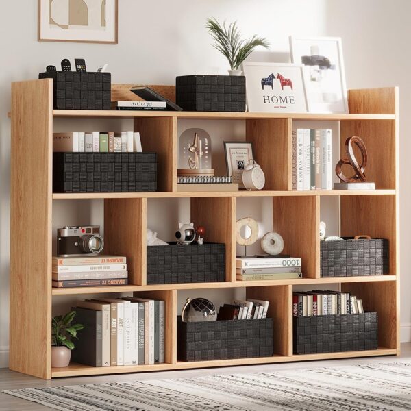 2 Woven Storage Baskets Set Cube Organizer Bins for Shelves Black