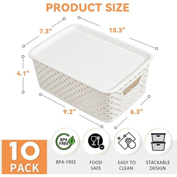 2 Plastic Storage Bins with Lids Stackable Organizer Baskets Set