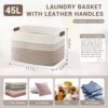 Woven Rope Laundry Basket with Handles Storage Bin White Brown