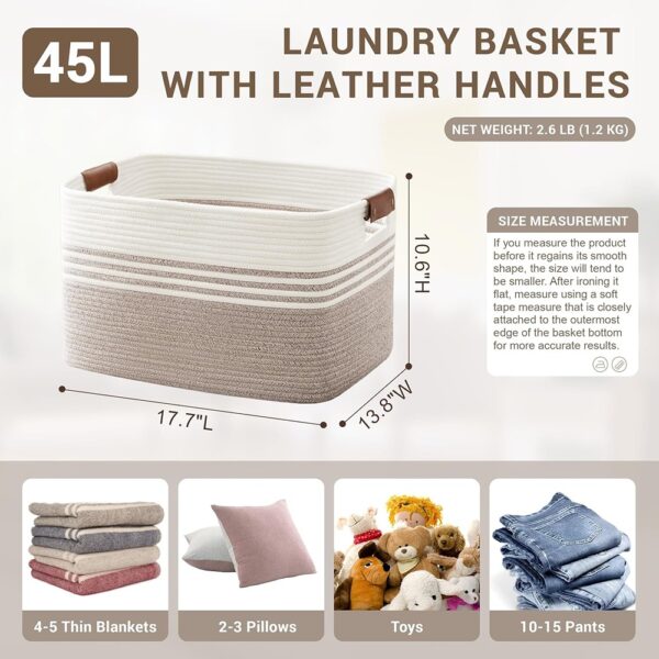 Woven Rope Laundry Basket with Handles Storage Bin White Brown