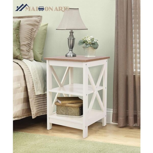 2 Farmhouse Nightstand Set Two Three Tier Side Tables White