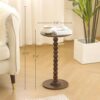 Round Side Table Small Drink Accent Nightstand with Wood Legs